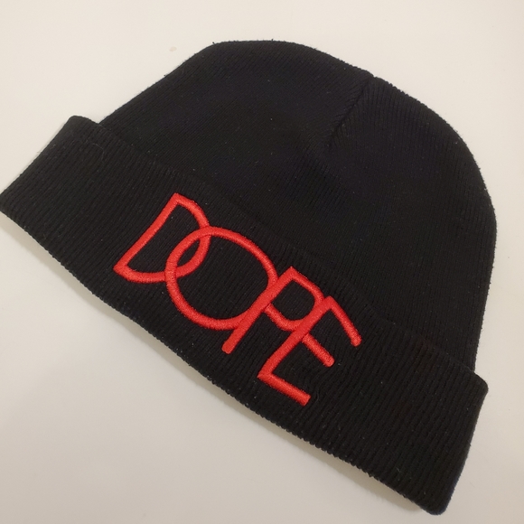 DOPE Other - DOPE Brand Black Beanie w/ Red stitch Embroidery